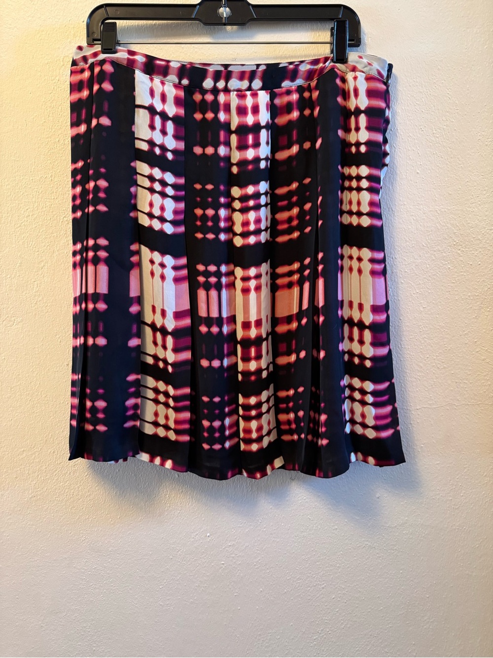 Worthington Pleated A-Line Skirt - Pink & Black Geometric Abstract Plaid
